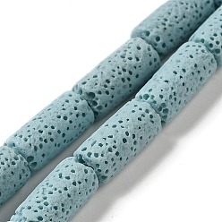 Pale Turquoise Natural Lava Rock Beads Strands, Column, Dyed, Pale Turquoise, 14x7mm, Hole: 1.5mm, about 28pcs/strand, 15.55''(39.5~40cm)