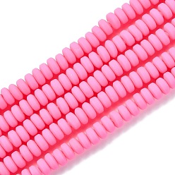 Темно-Розовый Полимерной глины ручной работы бисер нитей, для поделок ювелирных изделий, плоско-круглые, темно-розовыми, 6~7x3 мм, отверстие : 1.5 мм, около 113~116 шт / нитка, 15.55 дюйм ~ 16.14 дюйм (39.5~41 см)