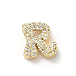 Letter R Латунные микро проложить кубического циркония прелести, без кадмия и без свинца, долговечный, реальный 18 k позолоченный, Буква R, 11x11x4.5 мм, отверстие : 2x3.5 мм