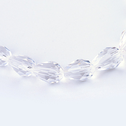 Clear Transparent Glass Bead Strands, Faceted Teardrop, Clear, 8x6mm, Hole: 1mm, about 65pcs/strand, 17.99 inch(45.7cm)