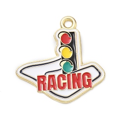 Colorido Colgantes de aleación esmaltada con temática de coches de carreras, encantos de semáforo, dorado, colorido, 24.5x23.5x1 mm, agujero: 2 mm