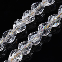 Clear Transparent Crackle Glass Beads Strands, Faceted, Teardrop, Clear, 10.5x10mm, Hole: 1.2mm, about 33Pcs/strand, 13.78 inch(35cm)