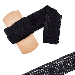 Black Cotton Lace Ribbon Edge Trimmings, Tassel Ribbon, for Sewing Cloth Craft, Black, 2-1/2 inch(60mm), 5yards/roll(4.57m/roll)