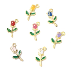 Mixed Color Eco-friendly Alloy Enamel Pendants, Rose Flower Charm, for Valentine's Day, Mixed Color, 18x9x2mm, Hole: 1.6mm