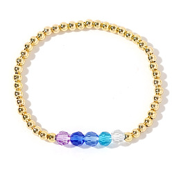 Разноцветный Элегантные эластичные браслеты из латуни и граненых стеклянных бусин, красочный, внутренний диаметр: 6.89 дюйм (17.5 см)