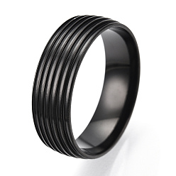 Black 201 Stainless Steel Grooved Finger Ring Settings, Ring Core Blank for Enamel, Electrophoresis Black, 8mm, Size 13, Inner Diameter: 23mm