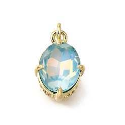 Настоящее золото 18K Латунь стекло амулеты, овальные амулеты, с петлей для прыжковых колец, без свинца и без кадмия, стойки покрытие, прочное покрытие, граненые, реальный 18 k позолоченный, 14x10x7.5 мм, отверстие : 2 мм