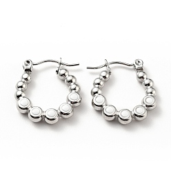 Белый 304 серьги-кольца с круглыми бусинами из нержавеющей стали с эмалью для женщин, цвет нержавеющей стали, белые, 18x17x3 мм, штифты : 0.8 мм