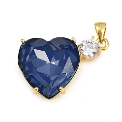 Синий Латунные микро проложить кубического циркония подвески, со стеклом, сердце прелести, стойки покрытие, без кадмия и без свинца, долговечный, реальный 18 k позолоченный, синие, 20.5x26.5x9 мм, отверстие : 4.5x3.5 мм