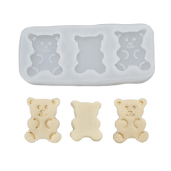 White 3-Slot Bear Candle Silicone Molds, for DIY Candle Making, White, 130x60x16mm