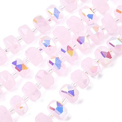 Бледно-Розовый Прозрачные стеклянные бусины гальваническим пряди, гальваническое покрытие, граненые, рондель, розовый жемчуг, 9x6 мм, отверстие : 1.2 мм, около 60 шт / нитка, 19.69'' (50 см)