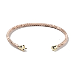 Pearl Pink Stainless Steel Cuff Bangle Making, with Golden Tone Brass Finding, for Half Drilled Beads, Pearl Pink, Inner Diameter: 1-3/4x2-3/8 inch(4.6x6cm), Pin: 1mm