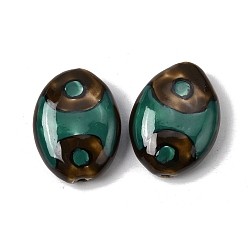 Зеленый Фарфоровые бусины ручной работы, пастельный фарфор, овальные, зелёные, 22~24.5x17~18x7.5~8 мм, отверстие : 1.6~1.8 мм