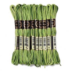 Green 10 Skeins 6-Ply Polyester Embroidery Floss, Cross Stitch Threads, Segment Dyed, Green, 0.5mm, about 8.75 Yards(8m)/skein