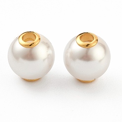 White Plastic Imitation Pearl Beads, with Golden Plated 304 Stainless Steel Cores, Round, White, 16x17mm, Hole: 3.5mm