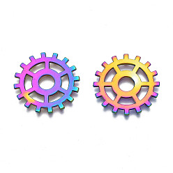 Rainbow Color Rack Plating Rainbow Color Alloy Pendants, Cadmium Free & Nickel Free & Lead Free, Gear, 24.5x1mm, Hole: 5.5mm