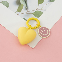 Yellow Love Heart Alloy Pendant Keychains with Smiling Face Charms, for Couple Bags Jewelry Accessories, Yellow, 3.5x3.2cm