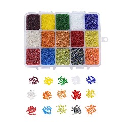 Mixed Color Glass Seed Beads, Frosted Colors & Transparent Colours Rainbow & Transparent Colours Lustered & Silver Lined & Transparent, Round Hole, Round, Mixed Color, 2mm, Hole: 1mm, 15colors, 24g/color, 360g/box