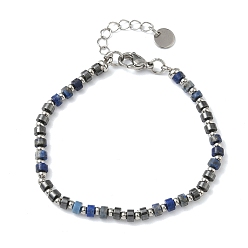 Ляпис-Лазурь Браслеты из натурального лазурита и немагнитного синтетического гематита для женщин, колонка, с 201 нержавеющей сталью и 304 фурнитурой из нержавеющей стали, бусина : 3 мм и 4.5x2 мм, 7-1/2 дюйм (19.1 см)