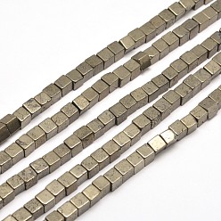 Pyrite Cube Natural Pyrite Beads Strands, 3x3x3mm, Hole: 1mm, about 127pcs/strand, 15.7 inch