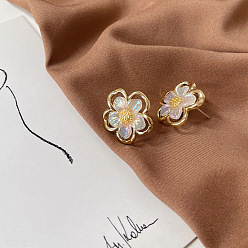 Golden Resin Flower Stud Earrings, Alloy Earrings, Golden, 19~20mm