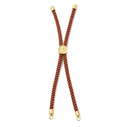 Sienna Twisted Nylon Cord Silder Bracelets, Link Bracelet Making for Connector Charm, with Long-Lasting Plated Golden Brass Cord End & Alloy Tree of Life, Sienna, 8-3/4~8-7/8 inch(22.2~22.6cm), Hole: 2mm