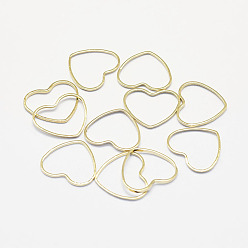 Real 18K Gold Plated Long-Lasting Plated Brass Linking Rings, Real 18K Gold Plated, Nickel Free, Heart, 12.5x14.5x1mm, Inner Diameter: 10x13mm