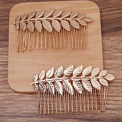 Light Gold Iron Hair Comb Findings, Leaf, Light Gold, 32x89mm