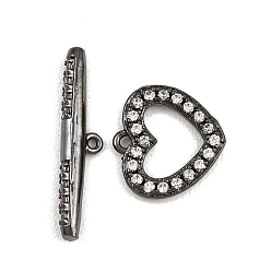 Черный Цвет Металла Застежки-тоглы из латуни с микропаве из прозрачных кубических цирконий в форме сердца, без кадмия и без свинца, долговечный, металлический черный , 4.5~11.5x12.5~20.5x2.5 мм, отверстие : 0.8~1 мм
