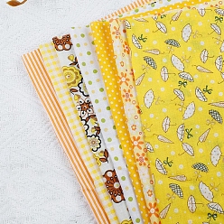 Gold Cotton Fabric, for Patchwork, Sewing Tissue to Patchwork, Square with Flower Pattern, Gold, 25x25cm, 7 sheets/set