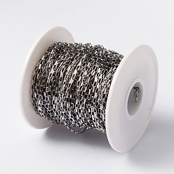 Stainless Steel Color 304 Stainless Steel Venetian Chains, Box Chains, Unwelded,  with Spool, Rectangle, Stainless Steel Color, 4x2x1mm, about 32.8 Feet(10m)/roll