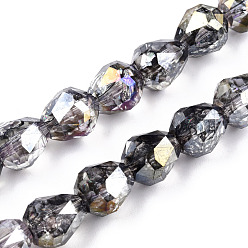 Gray Transparent Electroplate Glass Beads Strands, AB Color Plated, Faceted, Teardrop, Gray, 10.5x10mm, Hole: 1.2mm, about 33pcs/strand, 13.78 inch(35cm)