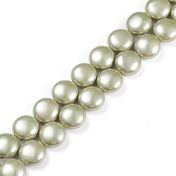 Yellow Green Electroplated Shell Pearl Beads Strands, Polished, Flat Round, Yellow Green, 18x9~9.5mm, Hole: 0.6mm, about 22pcs/strand, 19.49 inch(49.5cm)