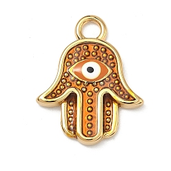Оранжевый 304 подвески из нержавеющей стали, с эмалью, hamsa hand charms, вакуумное покрытие pvd, реальный 18 k позолоченный, оранжевые, 23x18x2.5 мм, отверстие : 3 мм