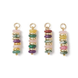 Golden Natural Green Aventurine & Rose Quartz & Lemon Jade & Red Jasper & Jade & Synthetic Malachite & Brass Disc Pendants, Beaded Charms, Mixed Dyed and Undyed, Golden, 22x6mm, Jump Ring: 5x0.8mm, Inner Diameter: 3.5mm