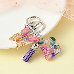 Letter B Resin Letter & Acrylic Butterfly Charms Keychain, Tassel Pendant Keychain with Alloy Keychain Clasp, Letter B, 9cm