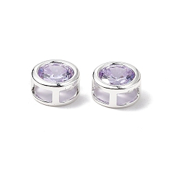 Лиловый Латунные микро проложить кубического циркония бусы, плоско-круглые, 925 серебро покрытием, сирень, 9.5x5 мм, отверстие : 2.5x5 мм