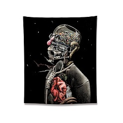 Black Polyester Halloween Skull Wall Hanging Tapestry, for Bedroom Living Room Decoration, Rectangle, Black, 1500x1000mm