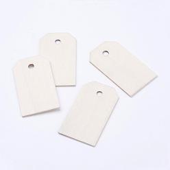 Blanched Almond Undyed Wood Big Pendants, Rectangle, Blanched Almond, 56x31x2mm, Hole: 5mm