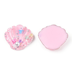 Pink Resin Cabochons, with Paillette, Shell, Pink, 25x28~29x7mm