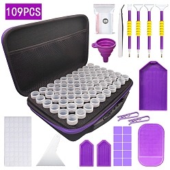 Medium Purple Diamond Painting Tools Kits, Including Tary, Plastic Box, Pen, tweezers, Glue Clay, Scraper, Sticker, opp Bag, Funnel, Clamp and Pad, Medium Purple, 235x325mm, 109pcs/set