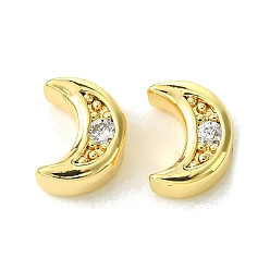 Real 18K Gold Plated Brass Micro Pave Cubic Zirconia Beads, Moon, Real 18K Gold Plated, 8x6x3.8mm, Hole: 1mm