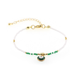 Зеленый Богемные браслеты из сплава с эмалью и подвесками, Украшения из стеклянного бисера для женщин, злые глаза, зелёные, 11.02 дюйм (28 см)