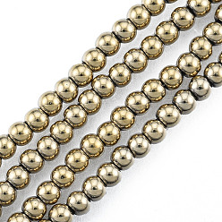 Pale Goldenrod Electroplate Glass Beads Strands, Round, Pale Goldenrod, 3mm, Hole: 0.8mm, about 128~138pcs/strand, 13.39 inch~15.28 inch(34~38.8cm)