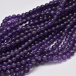 Amethyst Round Grade A Natural Amethyst Bead Strands, 6mm, Hole: 1mm, about 61pcs/strand, 15.5 inch
