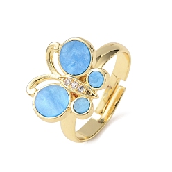 Темно-Голубой Латунные микро проложить пальцев кольца кубического циркония, бабочка, cmолой, реальный 18 k позолоченный, долговечный, без кадмия и без свинца, стойки покрытие, глубокое синее небо, размер США 7 (17.3 мм)