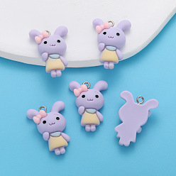 Лиловый Подвески из смолы, кролик, с платиновым шлейфом, сирень, 26.5x19.5 мм