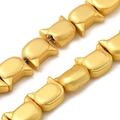 Матовый Золотой Стеклянные бусины с гальваническим покрытием , голова кошки , матовый золотой, 6.5x7x4 мм, отверстие : 0.9 мм, около 60 шт / нитка, 16.06'' (40.8 см)