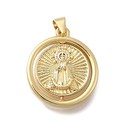 Настоящее золото 18K Латунные подвески, плоский круглый с королем, без кадмия и без свинца, стойки покрытие, долговечный, реальный 18 k позолоченный, 23x20x5 мм, отверстие : 3.5x4 мм