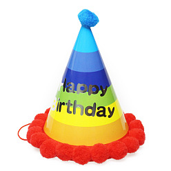 Разноцветный Слово с днем рождения бумажная вечеринка шляпы конус, с помпонами, для украшения дня рождения, красочный, 125x200 мм